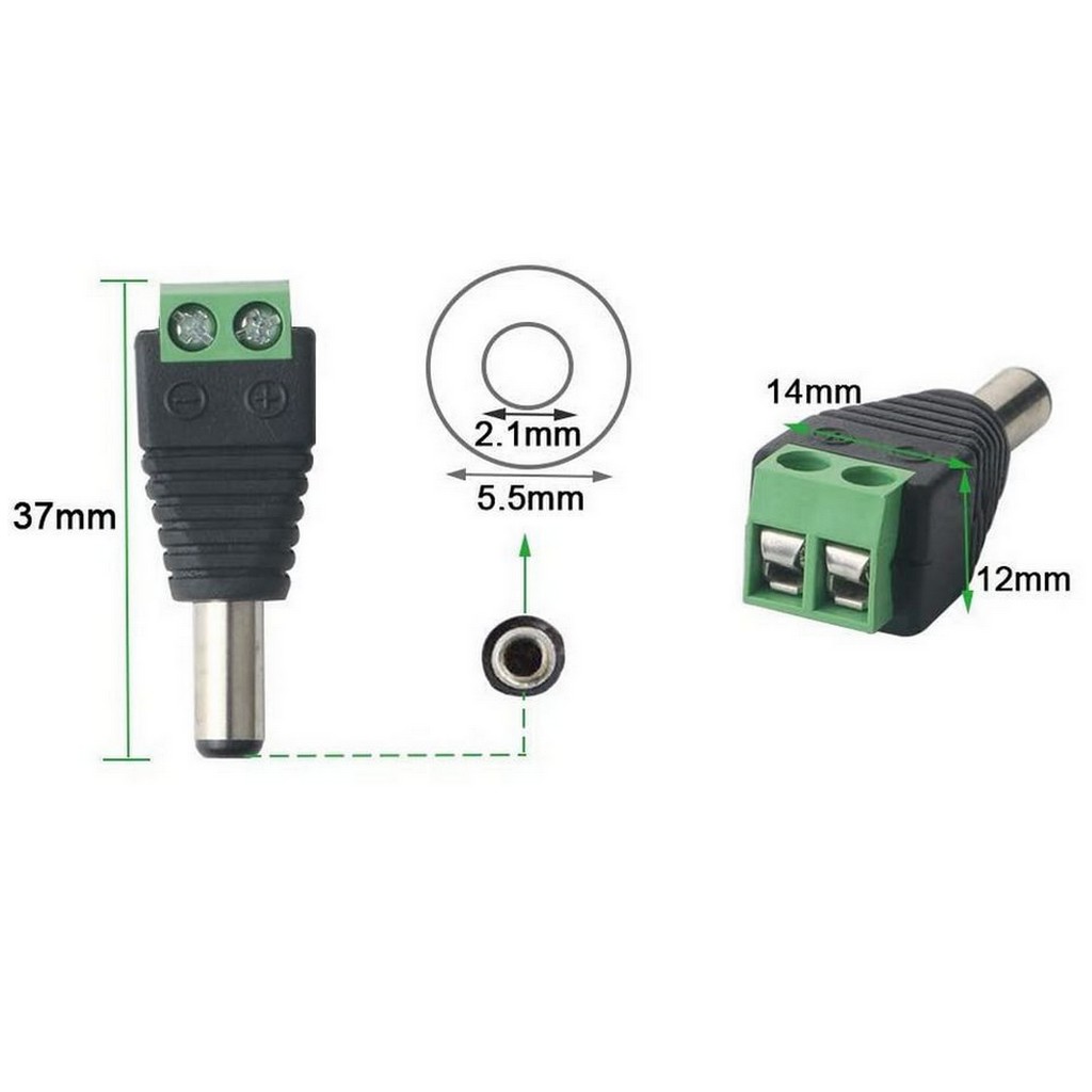 Dimensions du connecteur jack male 5.5 x 2.1 mm