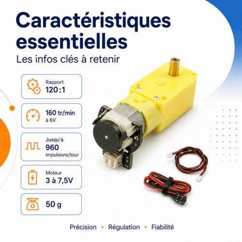 Caractéristiques du Moteur TT 1:120 avec encodeur intégré pour la robotique